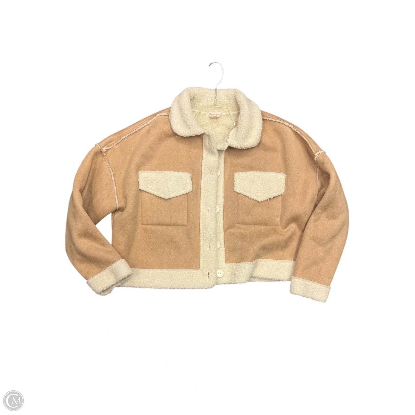 Jacket Faux Fur & Sherpa By Clothes Mentor In Tan & White, Size: L