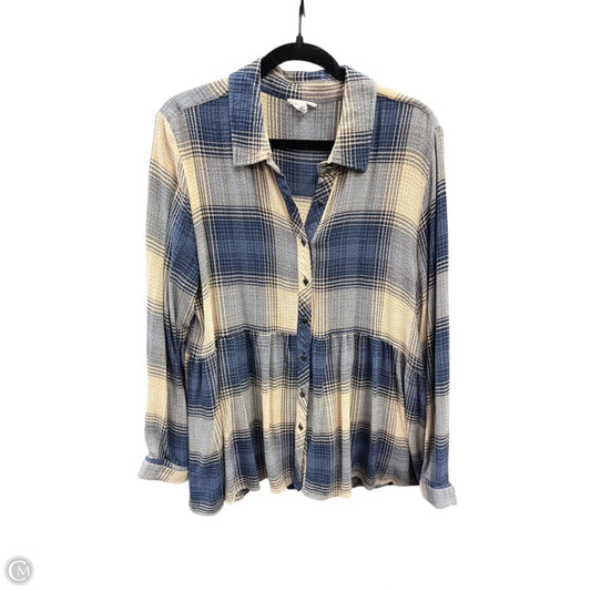 Blouse Long Sleeve By Tribal In Plaid Pattern, Size: L