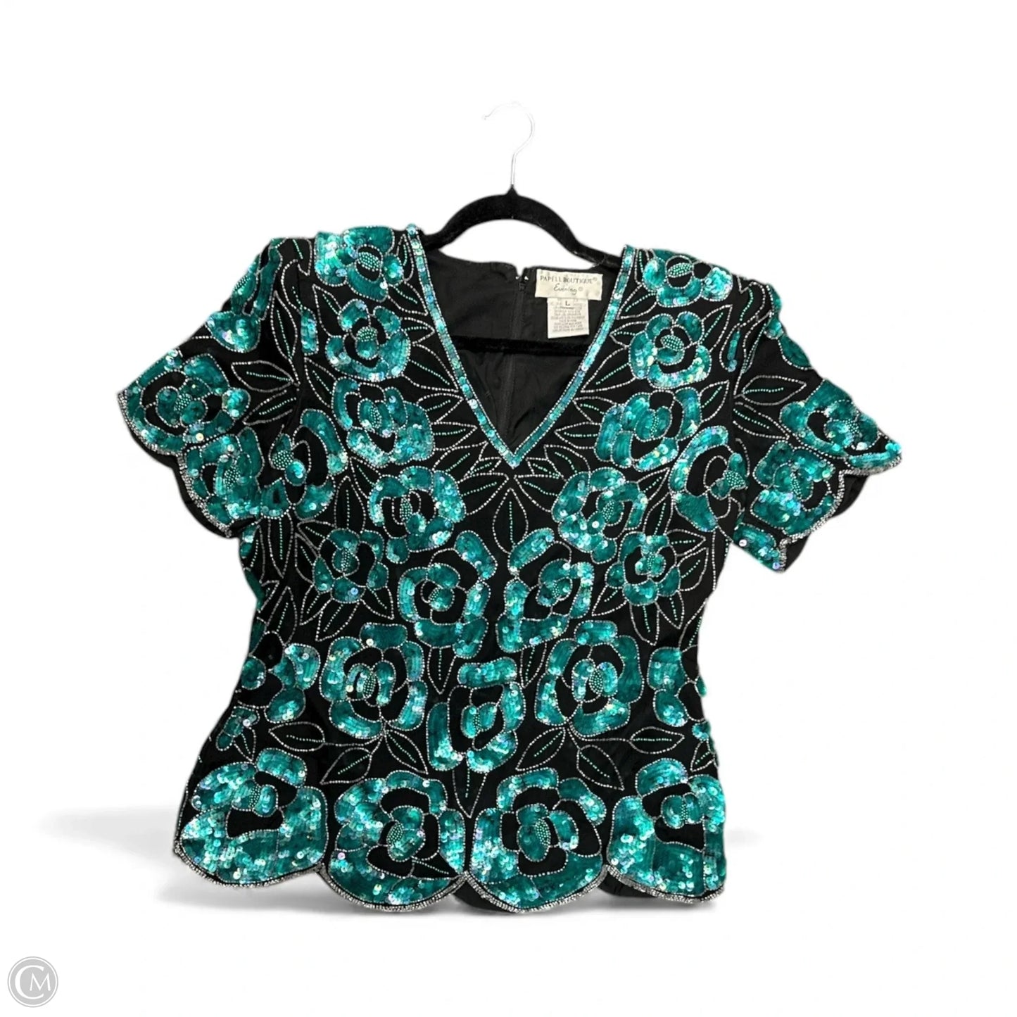 Top Short Sleeve By Cma In Black & Blue, Size: L