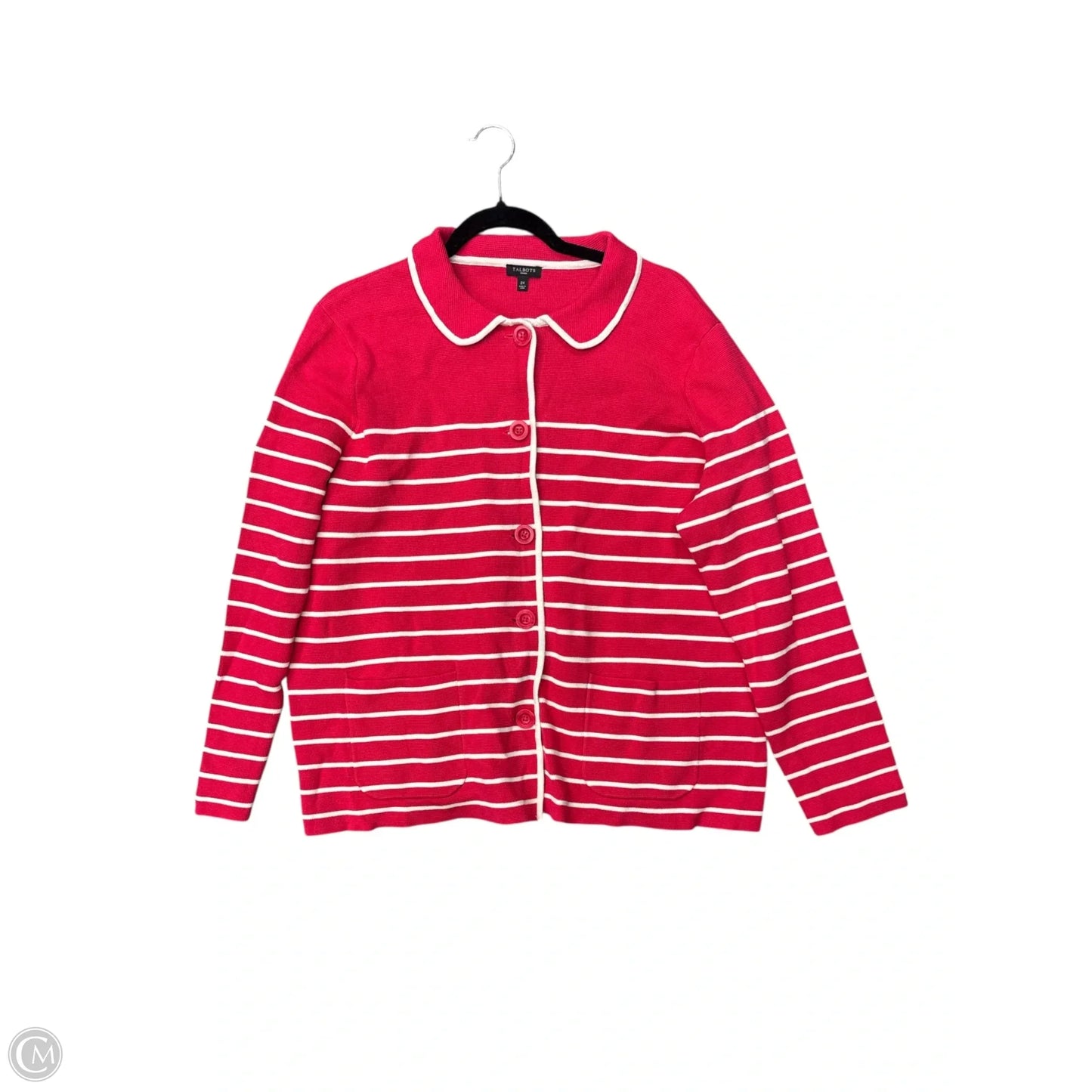Sweater Cardigan By Talbots In Striped Pattern, Size: 2x