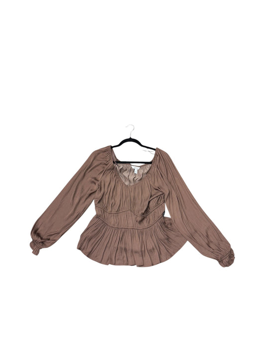 Blouse Long Sleeve By Nine West In Brown, Size: L