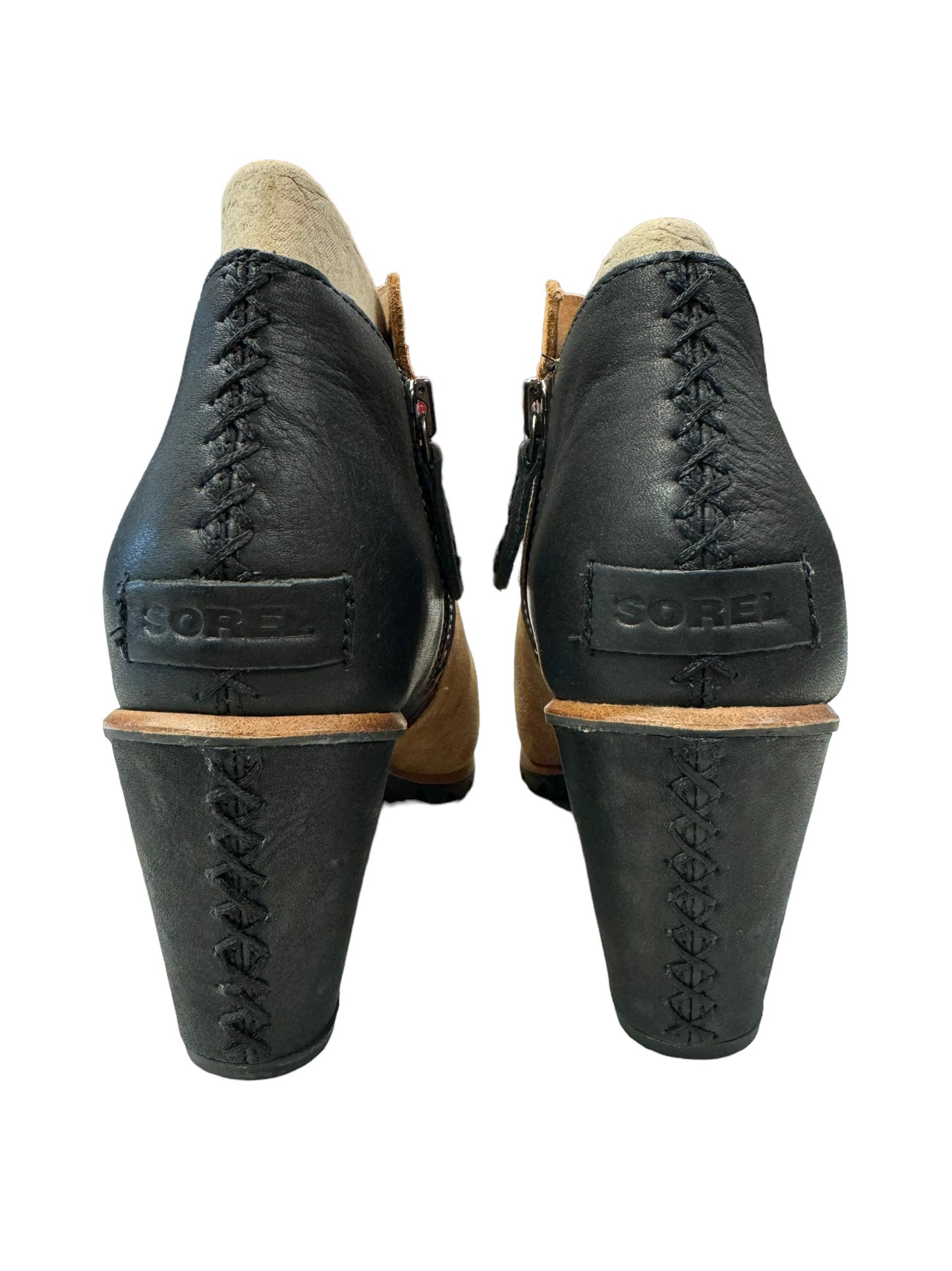 Black & Brown Shoes Heels Block Sorel, Size 8.5