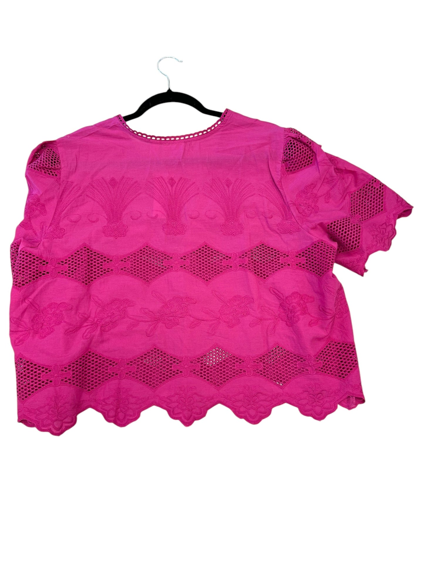 Blouse Short Sleeve By Logo In Pink, Size: L