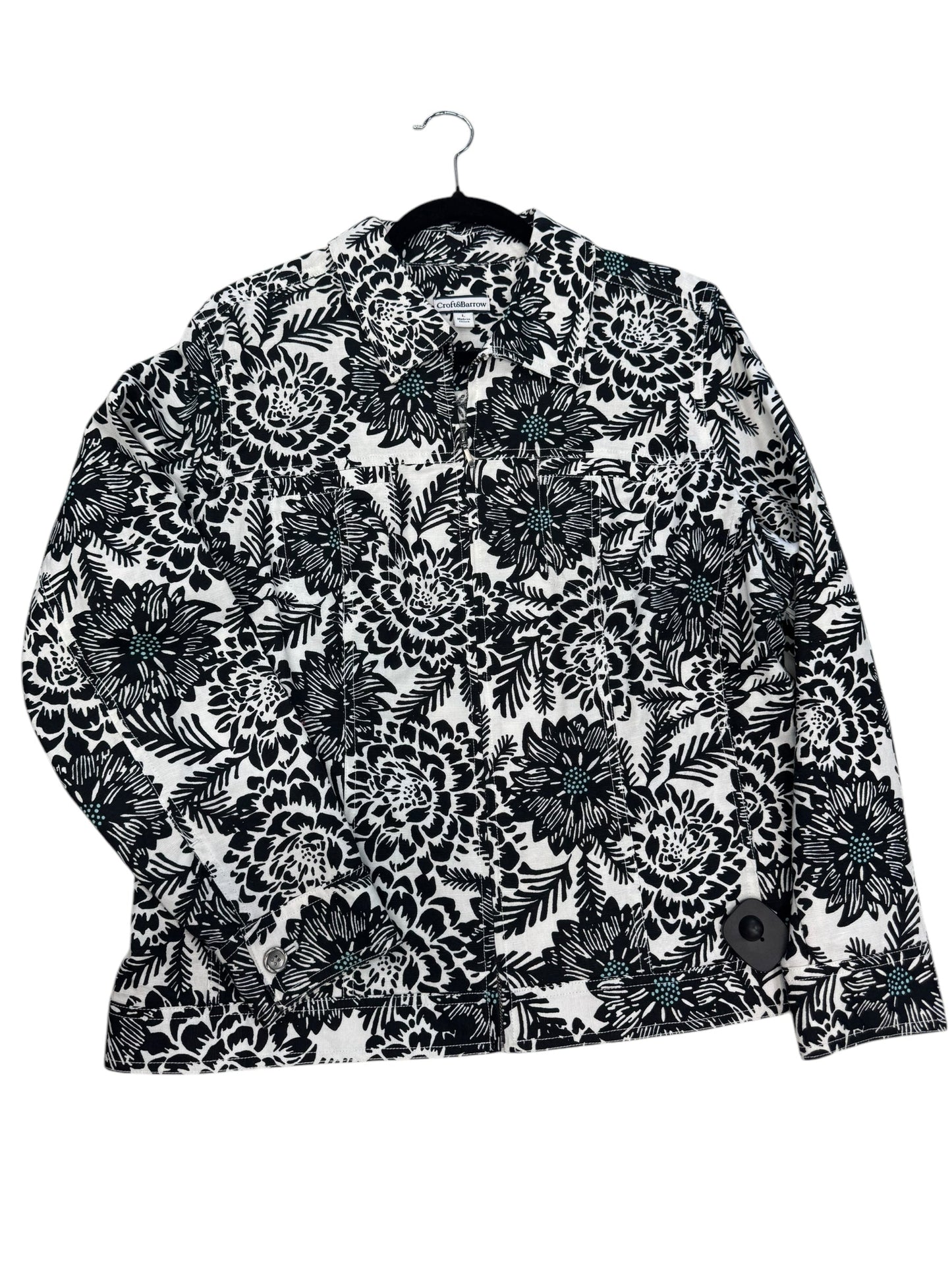 Jacket Denim By Croft And Barrow In Floral Print, Size: L