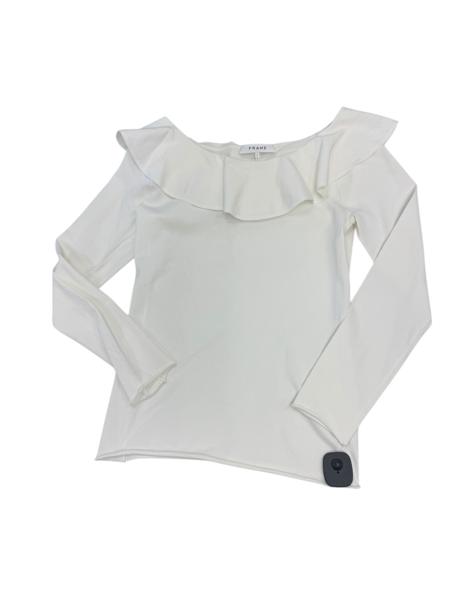 Top Long Sleeve Designer By Frame In Cream, Size: L