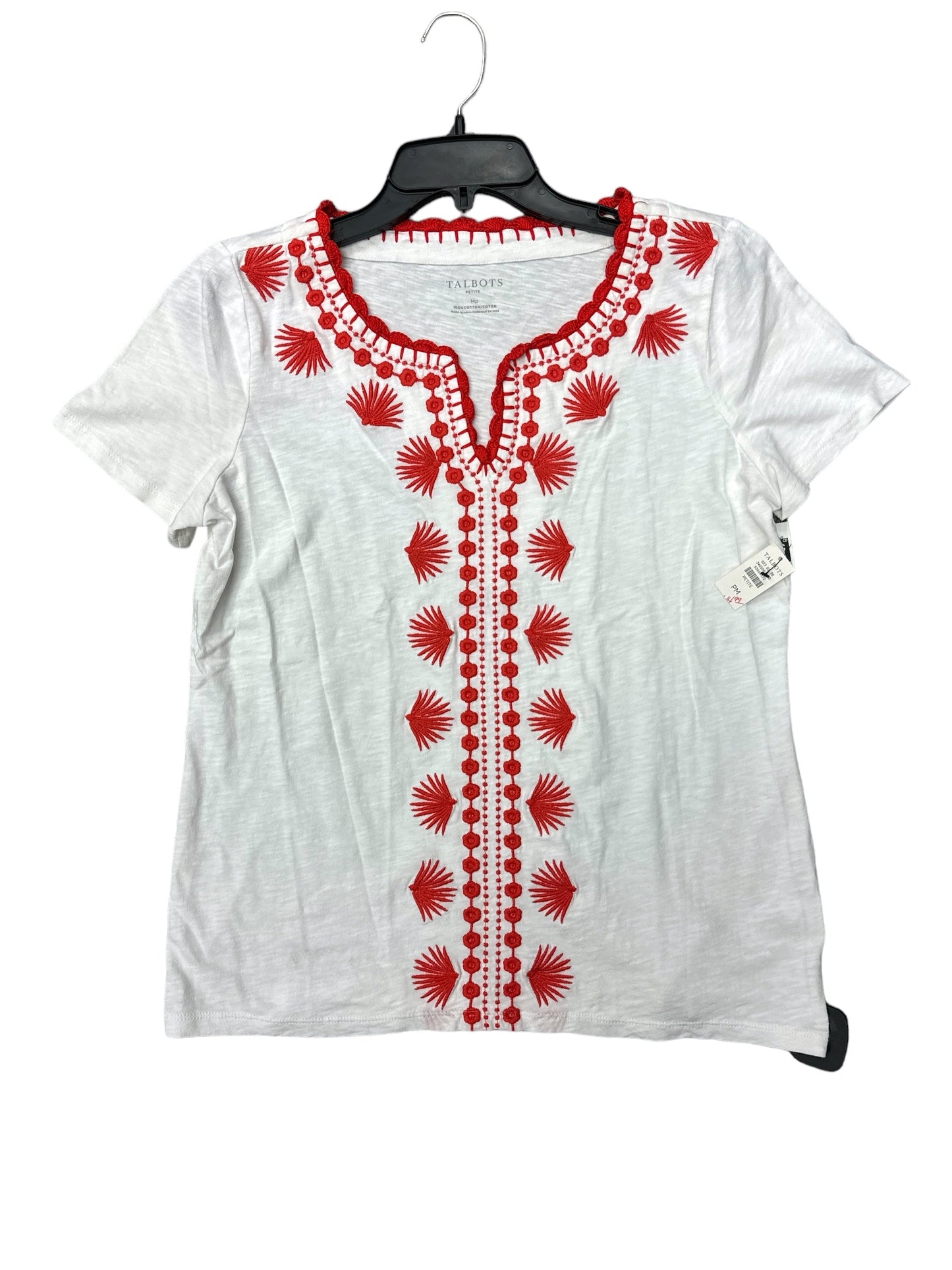 Red & White Top Short Sleeve Talbots, Size Petite  M