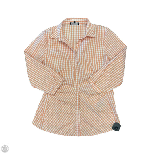 Top Long Sleeve Designer By Lafayette 148 In Orange & White, Size: 12