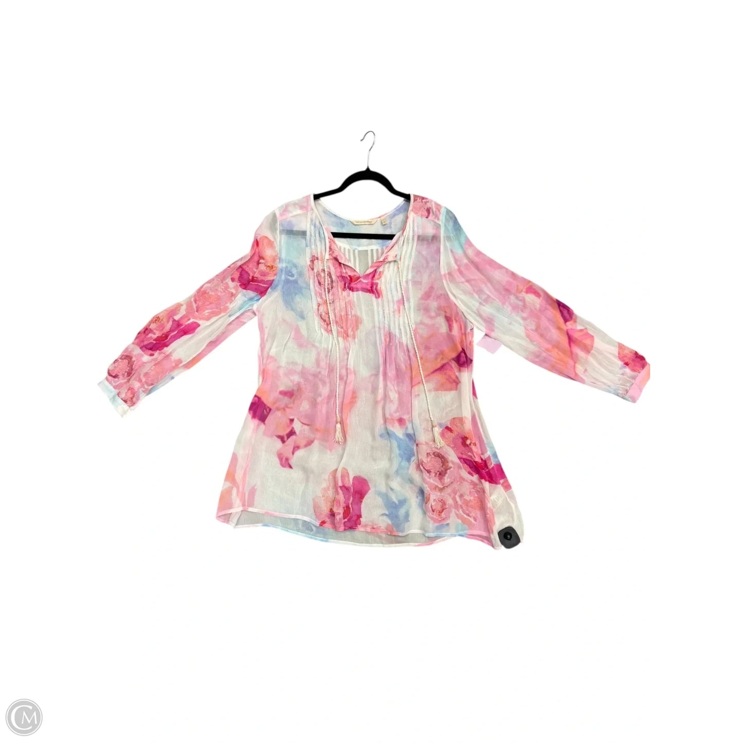 Blouse Long Sleeve By Soft Surroundings In Pink & White, Size: L