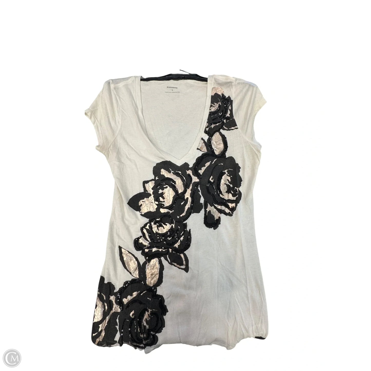 Top Short Sleeve By Express In White, Size: L