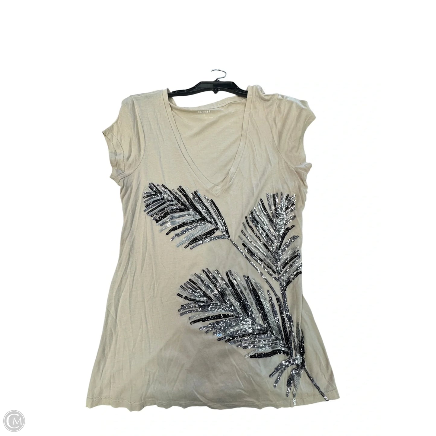 Top Short Sleeve By Express In Beige, Size: L