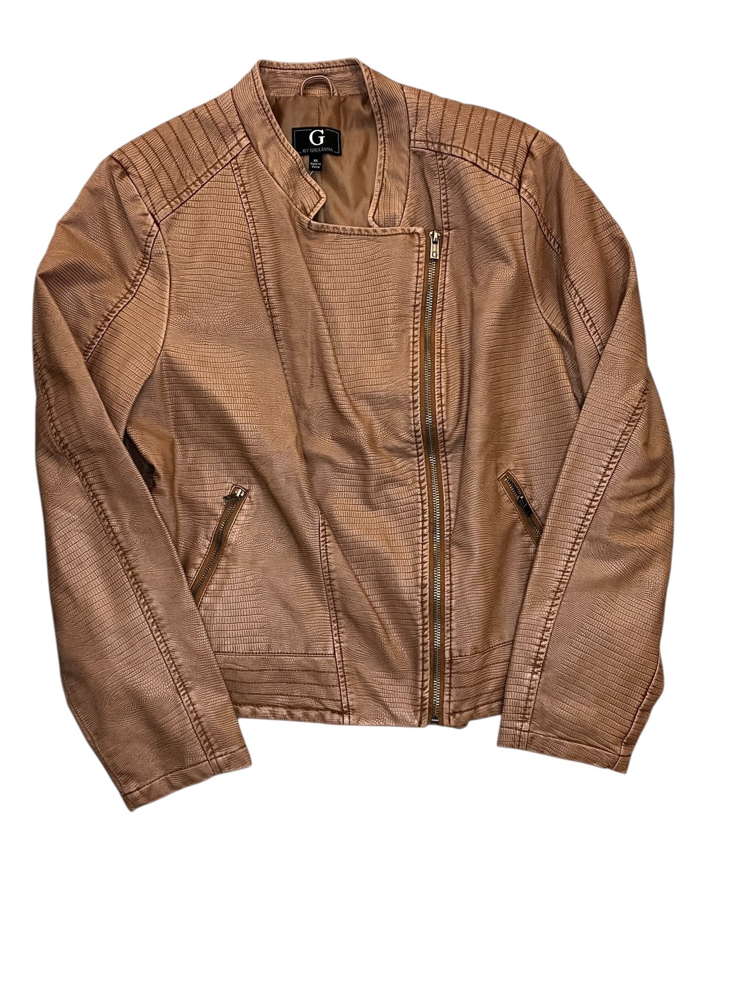 Jacket Moto By G By Giuliana In Brown, Size:Xl