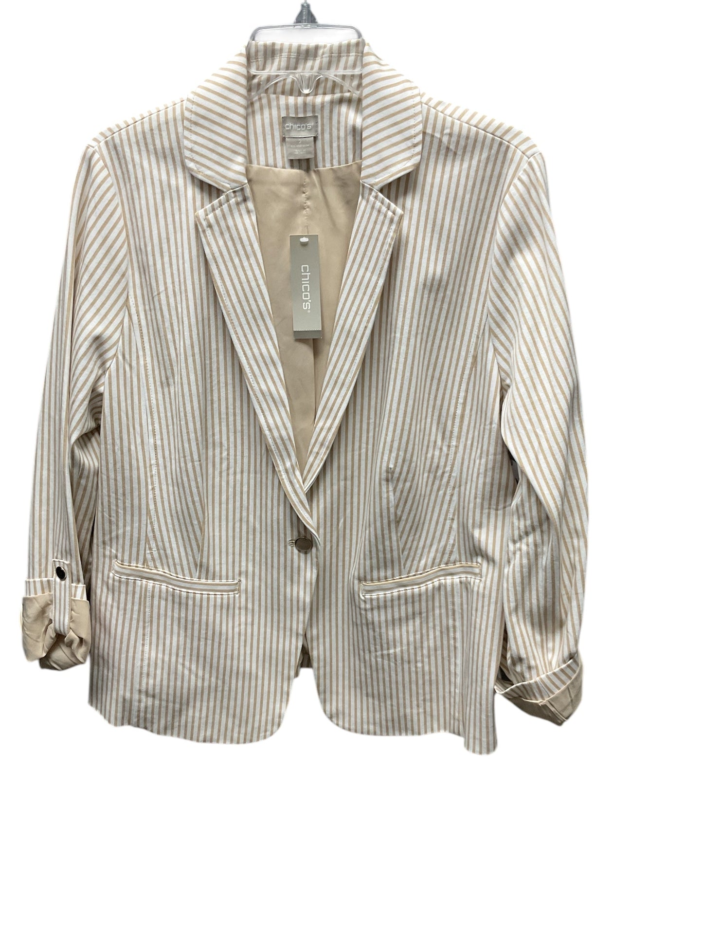 Blazer By Chicos In Striped Pattern, Size: L