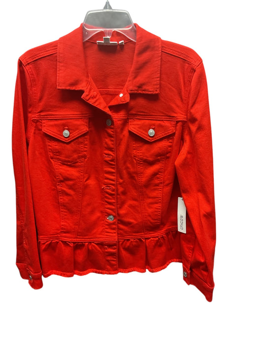 Jacket Denim By Chicos In Red Denim, Size: L