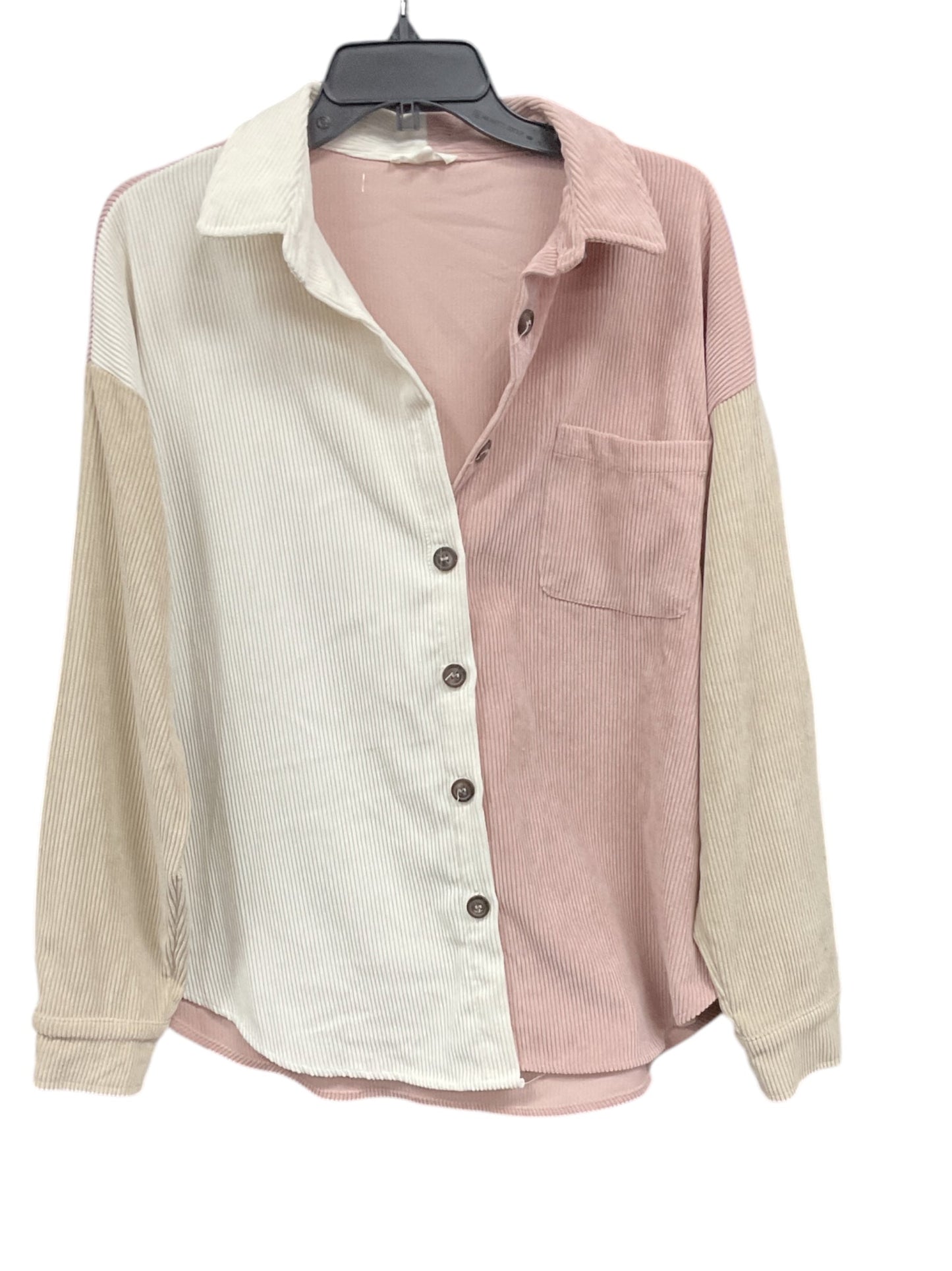 Jacket Shirt By Blu Pepper In Pink & Tan, Size: M