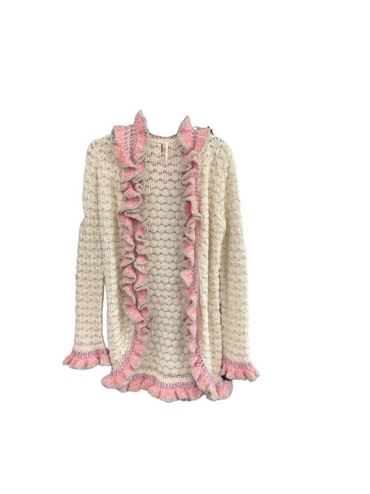 Sweater Cardigan By Free People In Cream & Pink, Size: 14