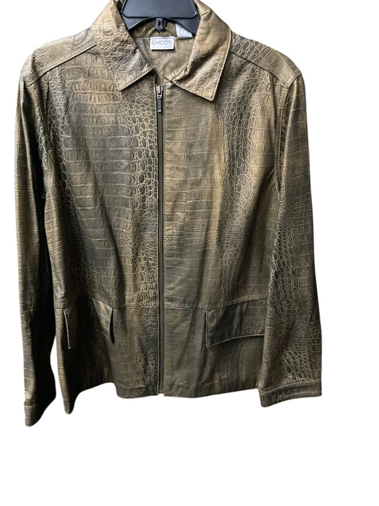 Jacket Leather By Chicos In Snakeskin Print, Size: L