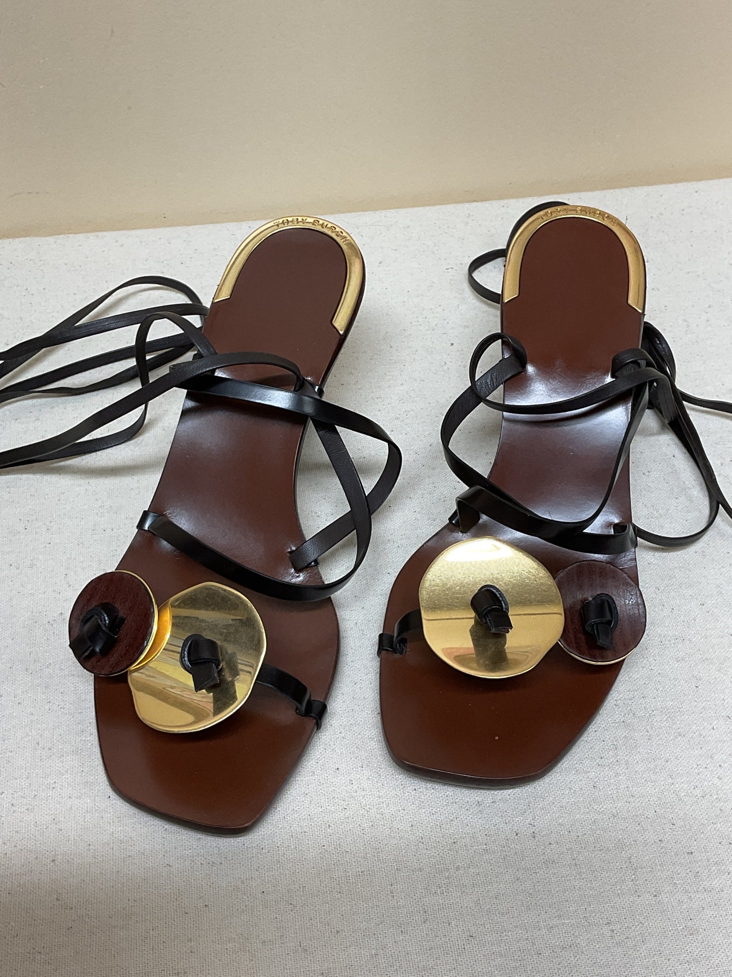 Sandals Designer By Tory Burch In Brown & Gold, Size:7