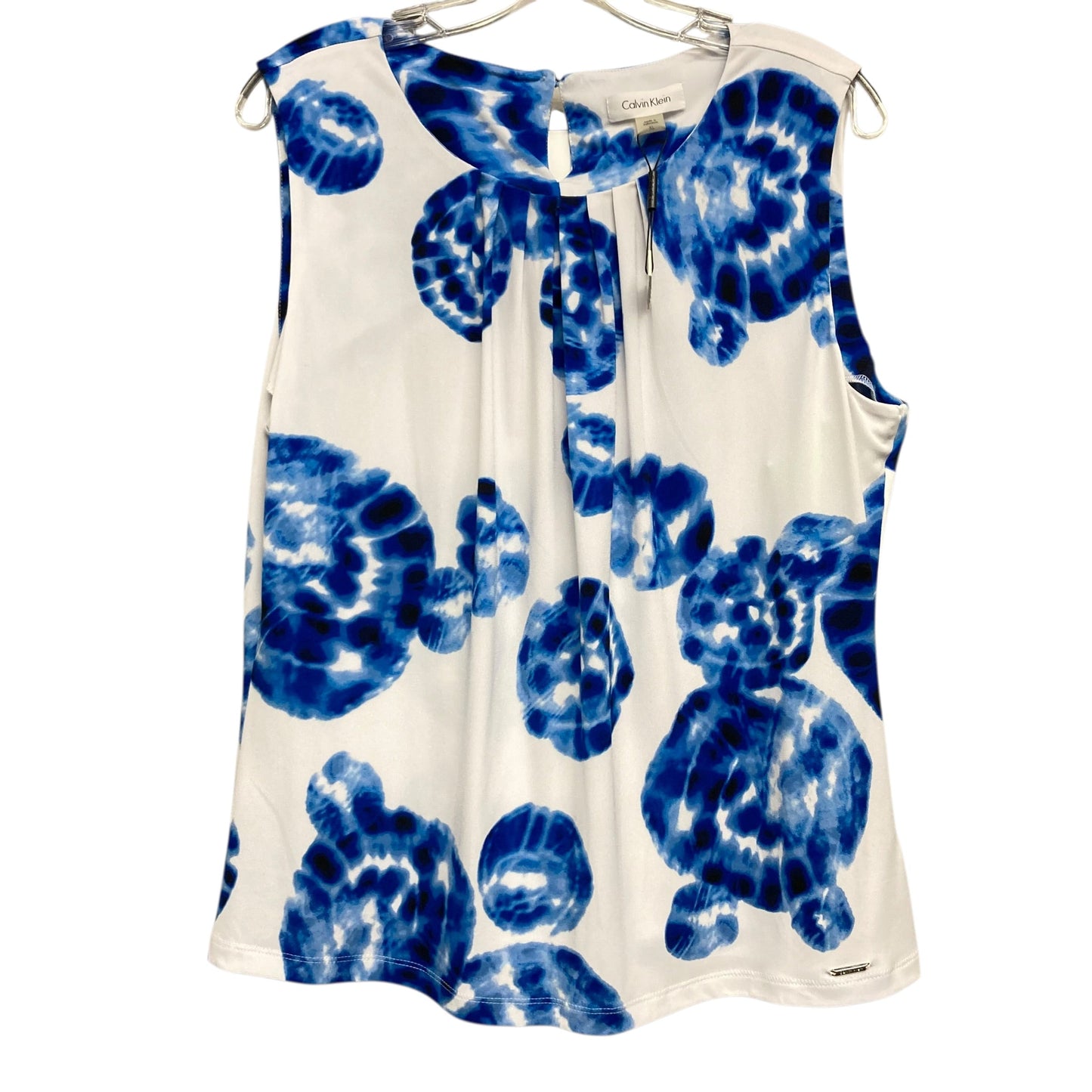 Top Sleeveless By Calvin Klein In Blue & White, Size:Xl