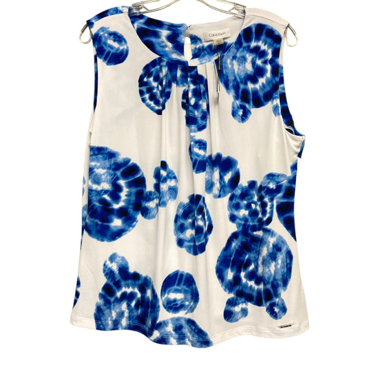 Top Sleeveless By Calvin Klein In Blue & White, Size:Xl