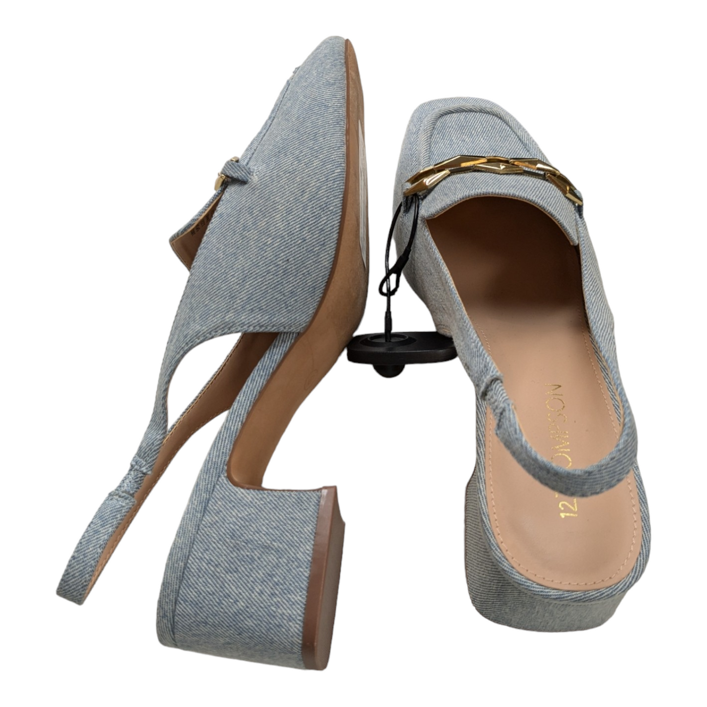 Blue Denim Shoes Heels Block Cmc, Size 8