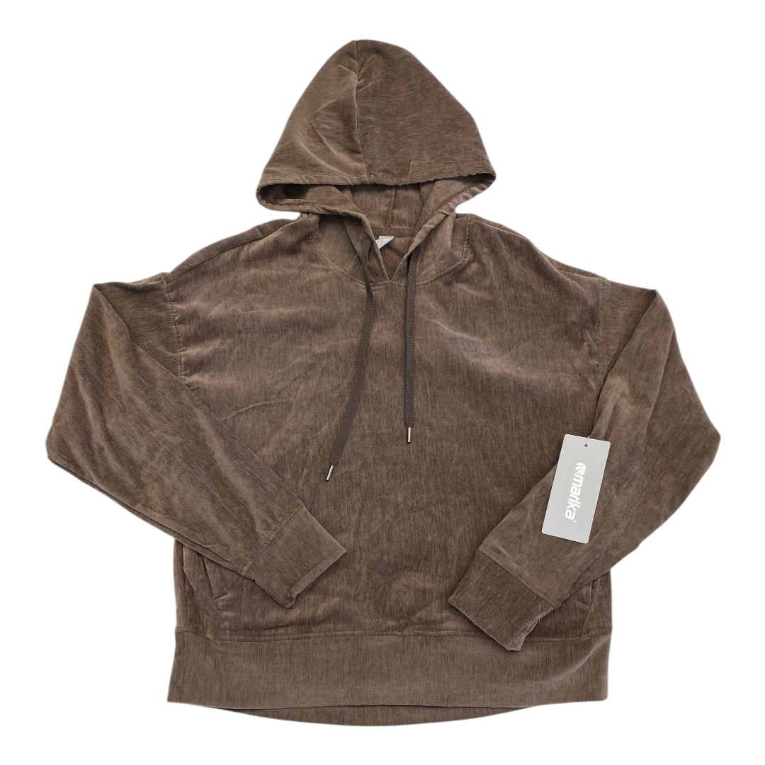 Athletic Top Long Sleeve Hoodie By Marika In Brown, Size: M