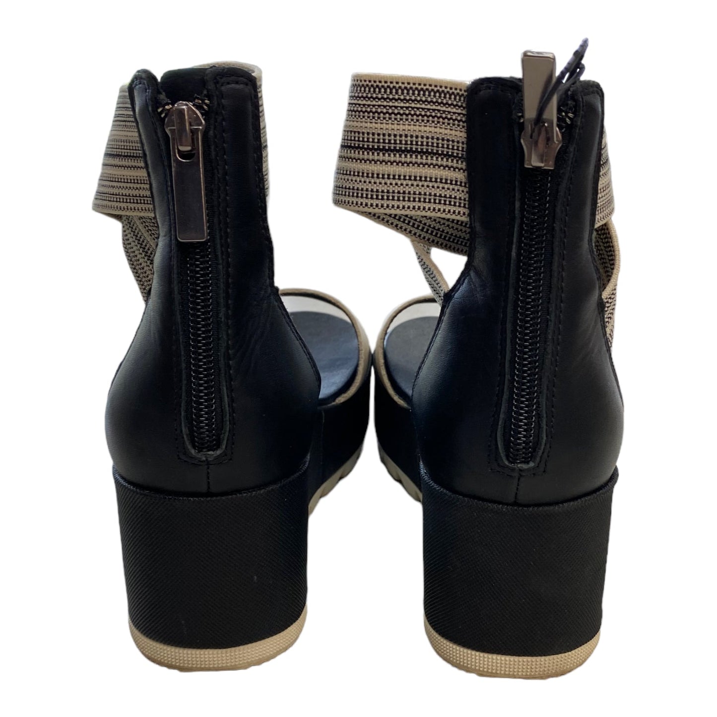 Black & White Sandals Heels Block Sorel, Size 8.5