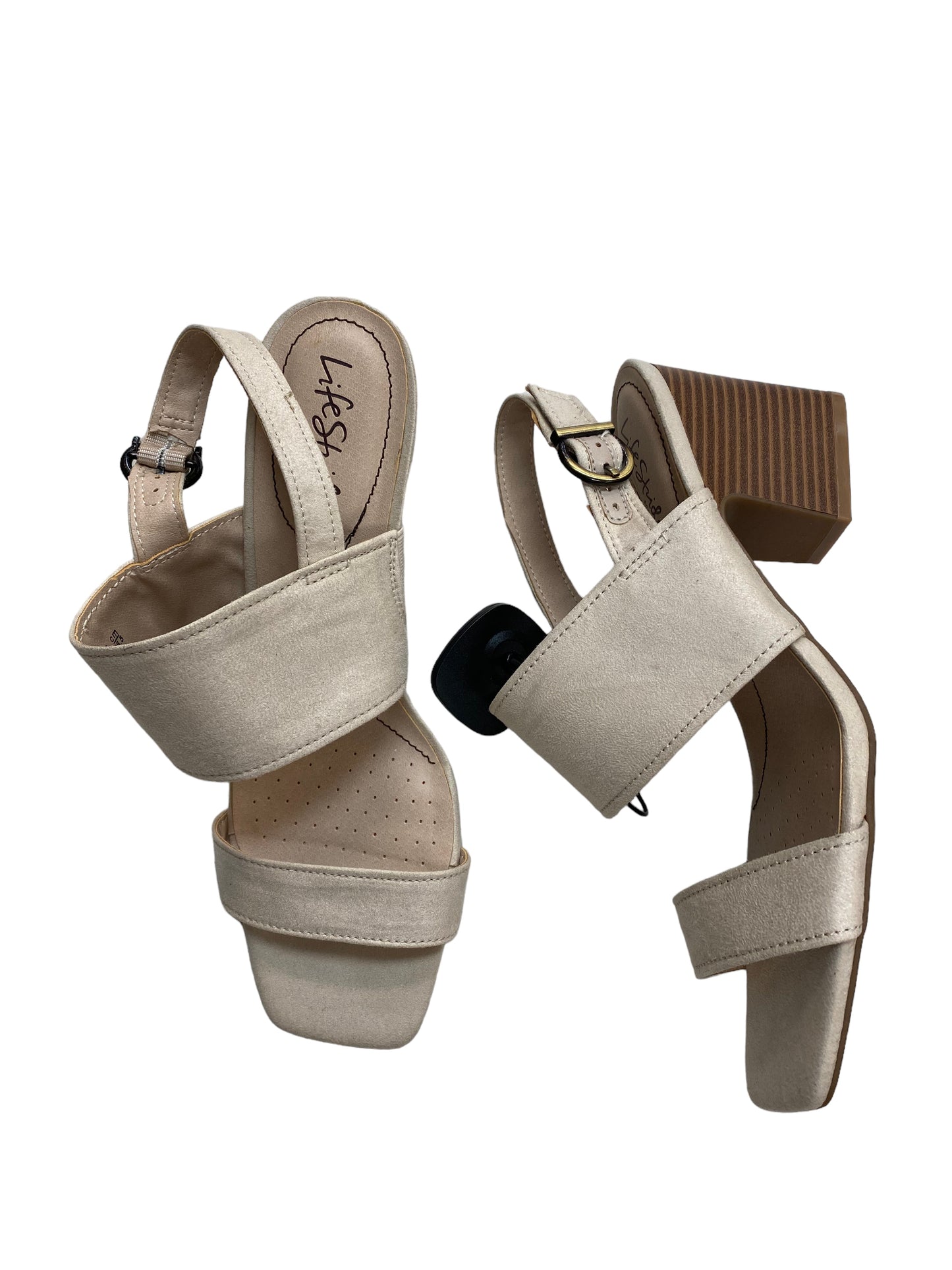 Cream Sandals Heels Block Life Stride, Size 9.5
