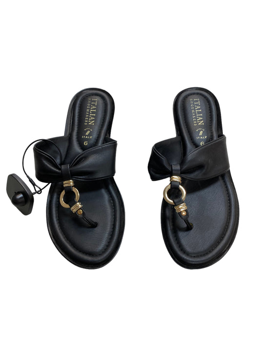 Black Sandals Flip Flops Italian Shoemakers, Size 6