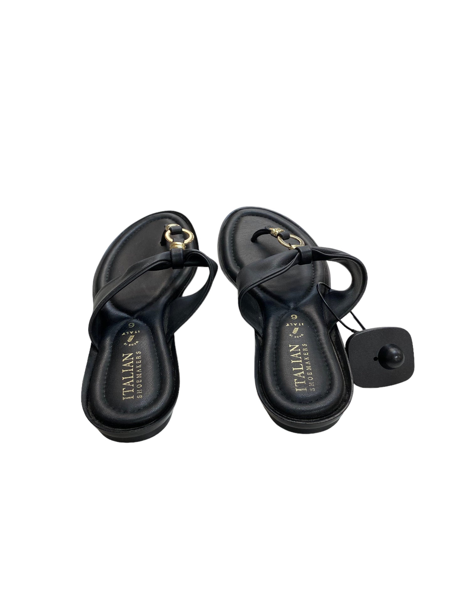Black Sandals Flip Flops Italian Shoemakers, Size 6