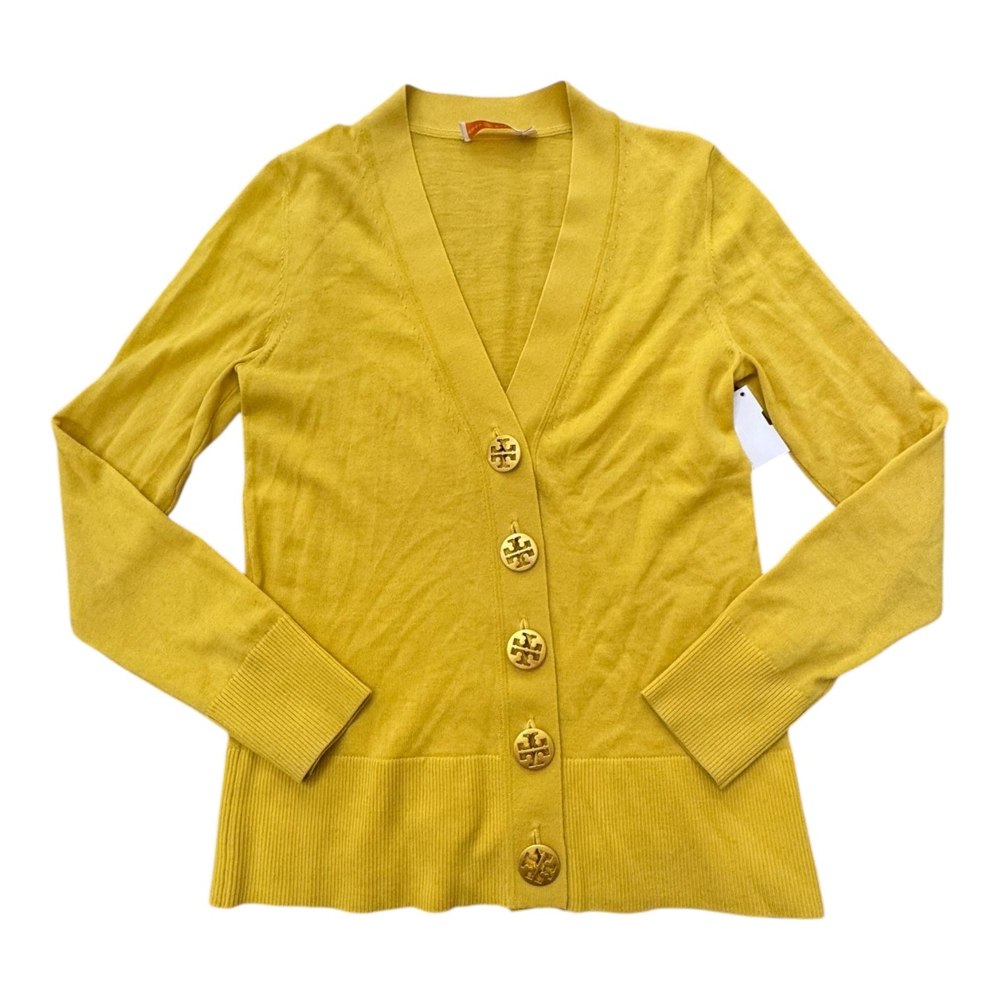 Sweater Cardigan Designer By Tory Burch In Yellow, Size: S