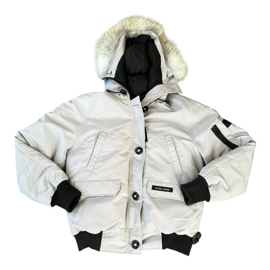 Coat Luxury Designer By Canada Goose In Black & Grey, Size: L