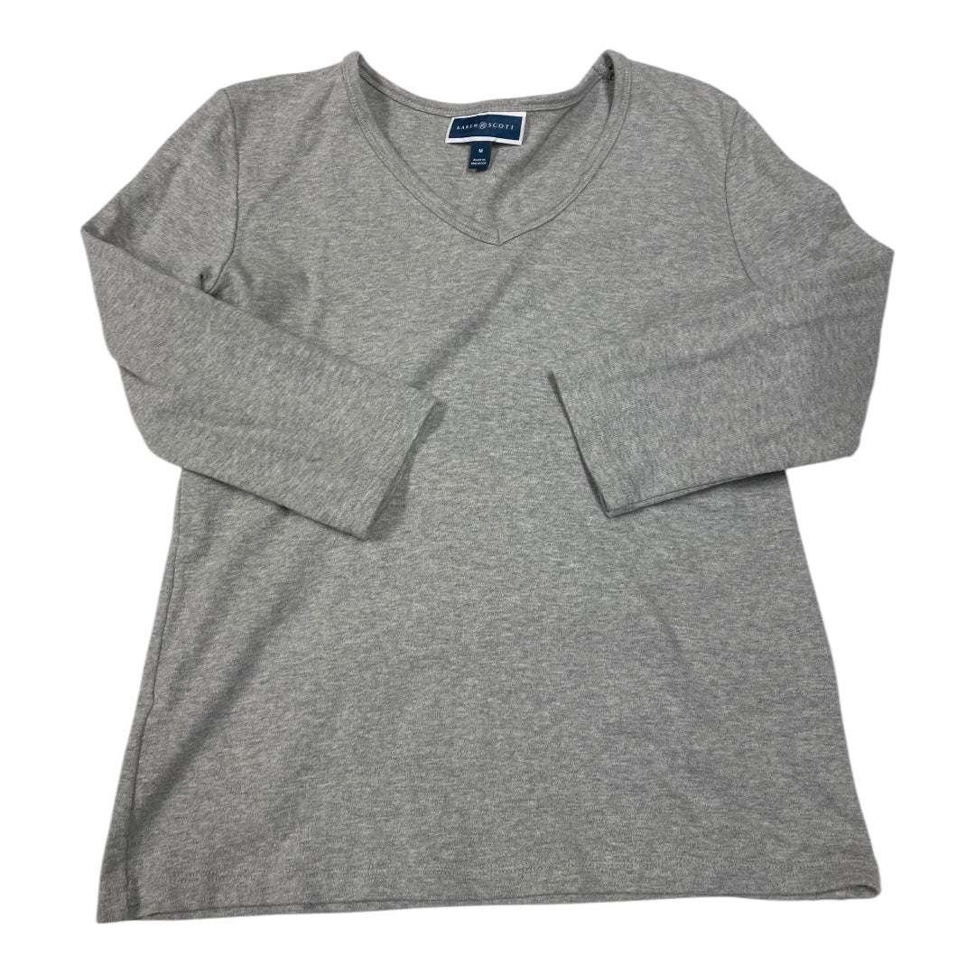 Top 3/4 Sleeve Basic By Karen Scott In Grey, Size: S