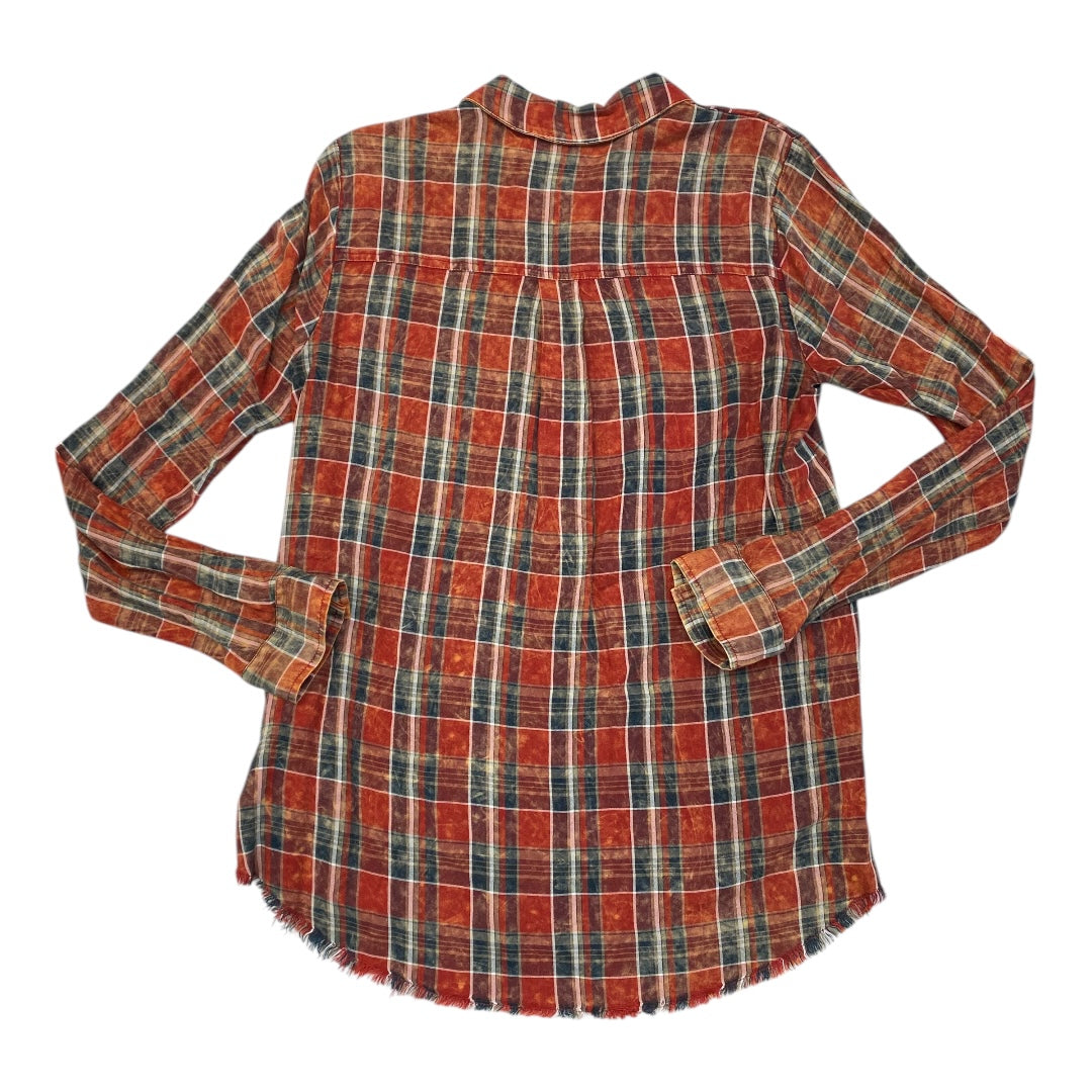 Top Long Sleeve By Mystree In Plaid Pattern, Size: L