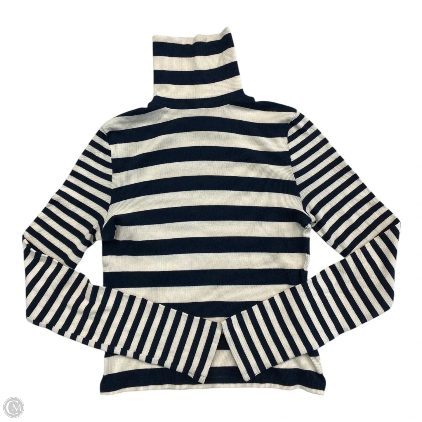 Top Long Sleeve By Madewell In Blue & White, Size: M