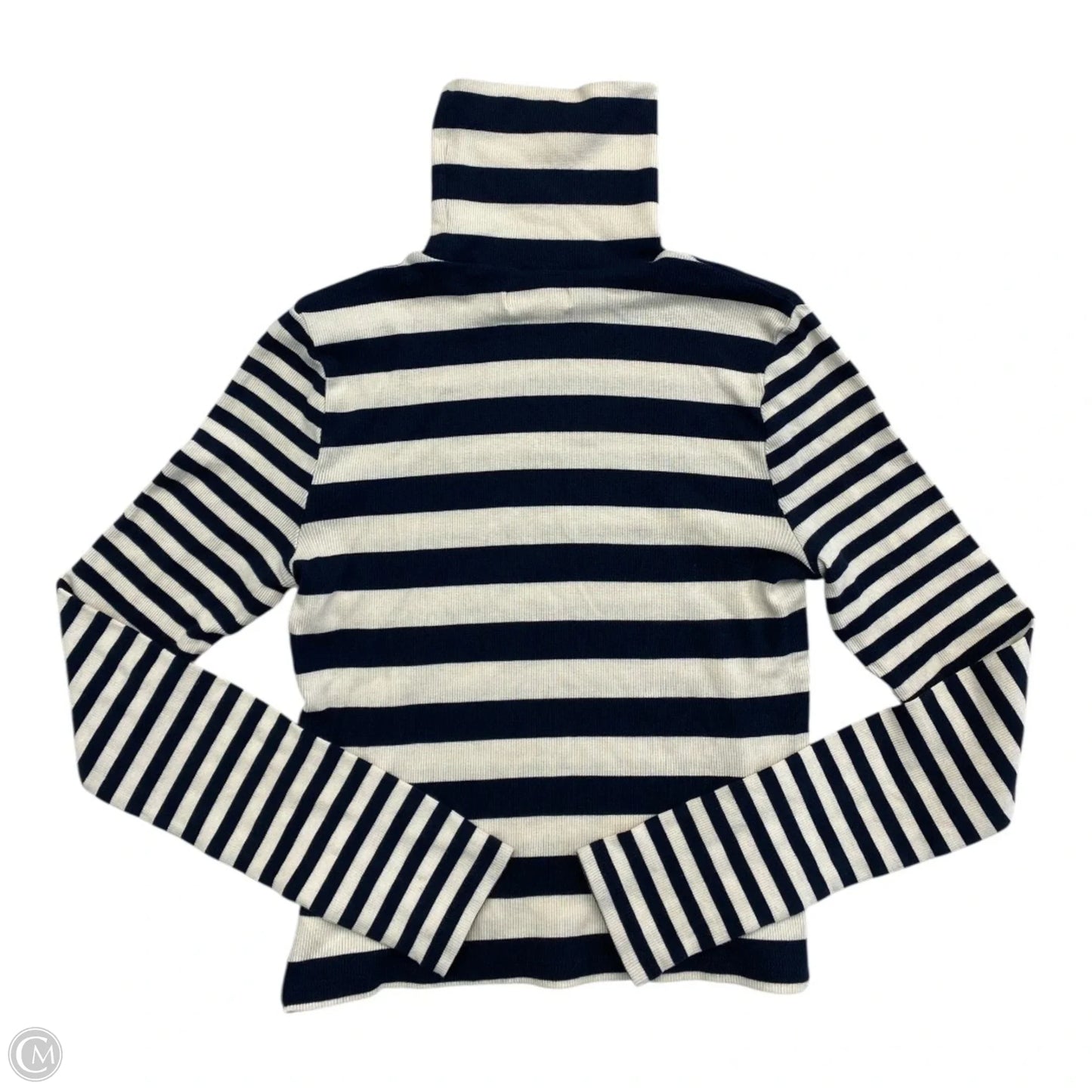 Top Long Sleeve By Madewell In Blue & White, Size: M