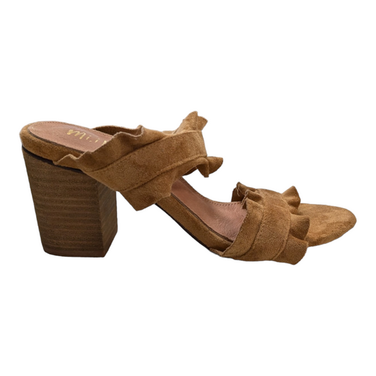 Tan Sandals Heels Block Cmc, Size 8