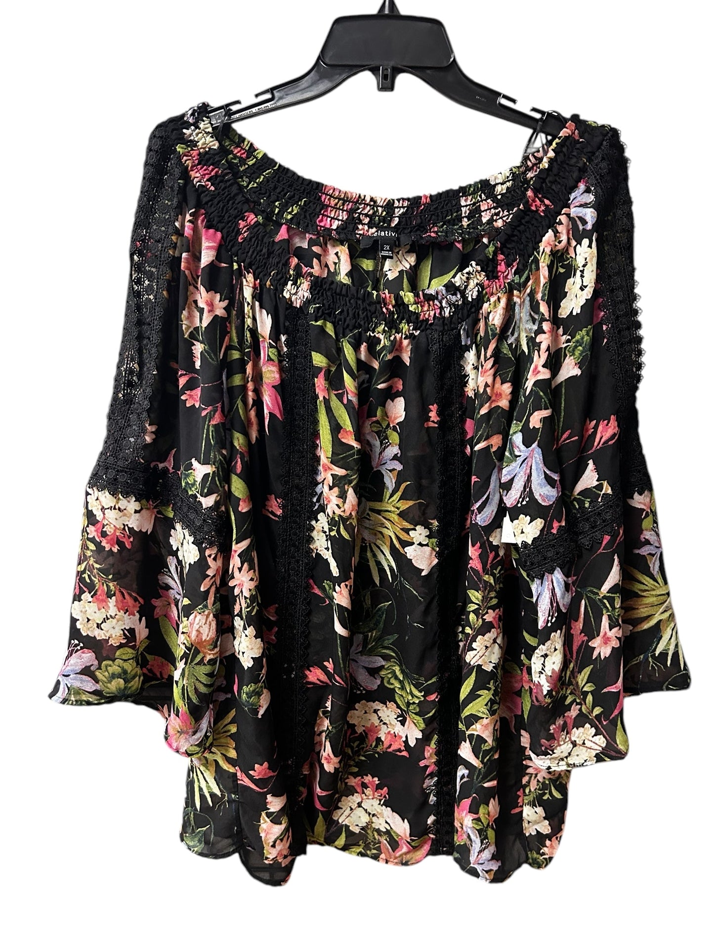 Top Long Sleeve By Relativity In Floral Print, Size: 2x