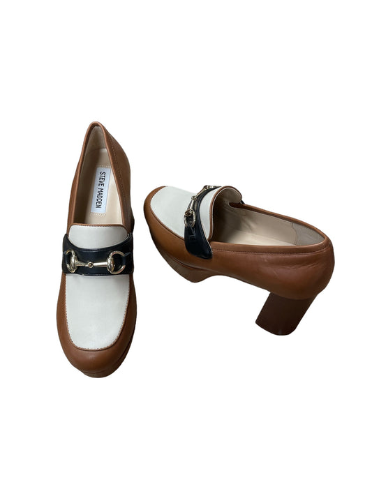 Brown & Cream Shoes Heels Block Steve Madden, Size 8.5
