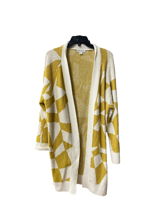 Sweater Cardigan By Ava & Viv In White & Yellow, Size: Xl