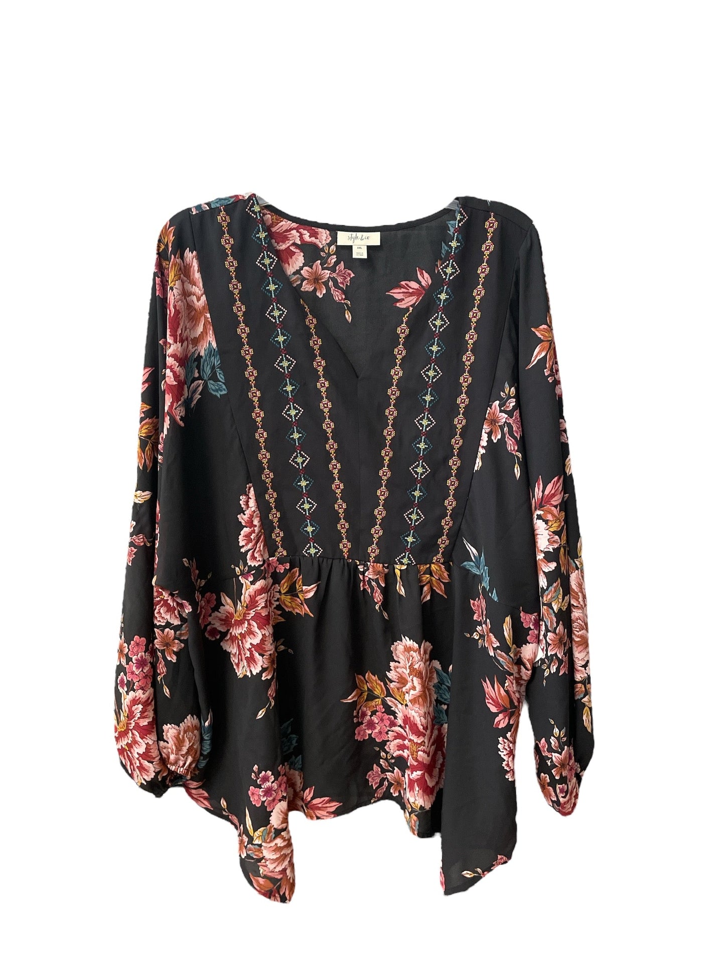 Top Long Sleeve By Style And Company In Black & Pink, Size: Xxl