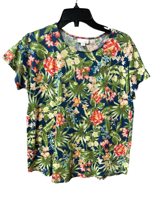 Top Short Sleeve Basic By J. Jill In Tropical Print, Size: M