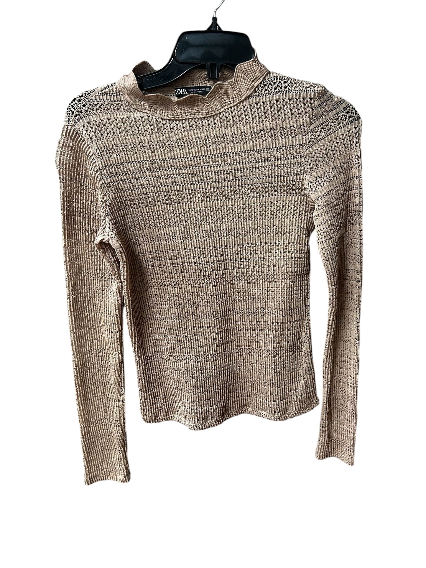 Top Long Sleeve By Zara In Tan, Size: M