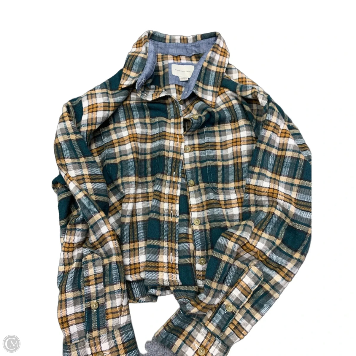 Top Long Sleeve By American Eagle In Plaid Pattern, Size: M
