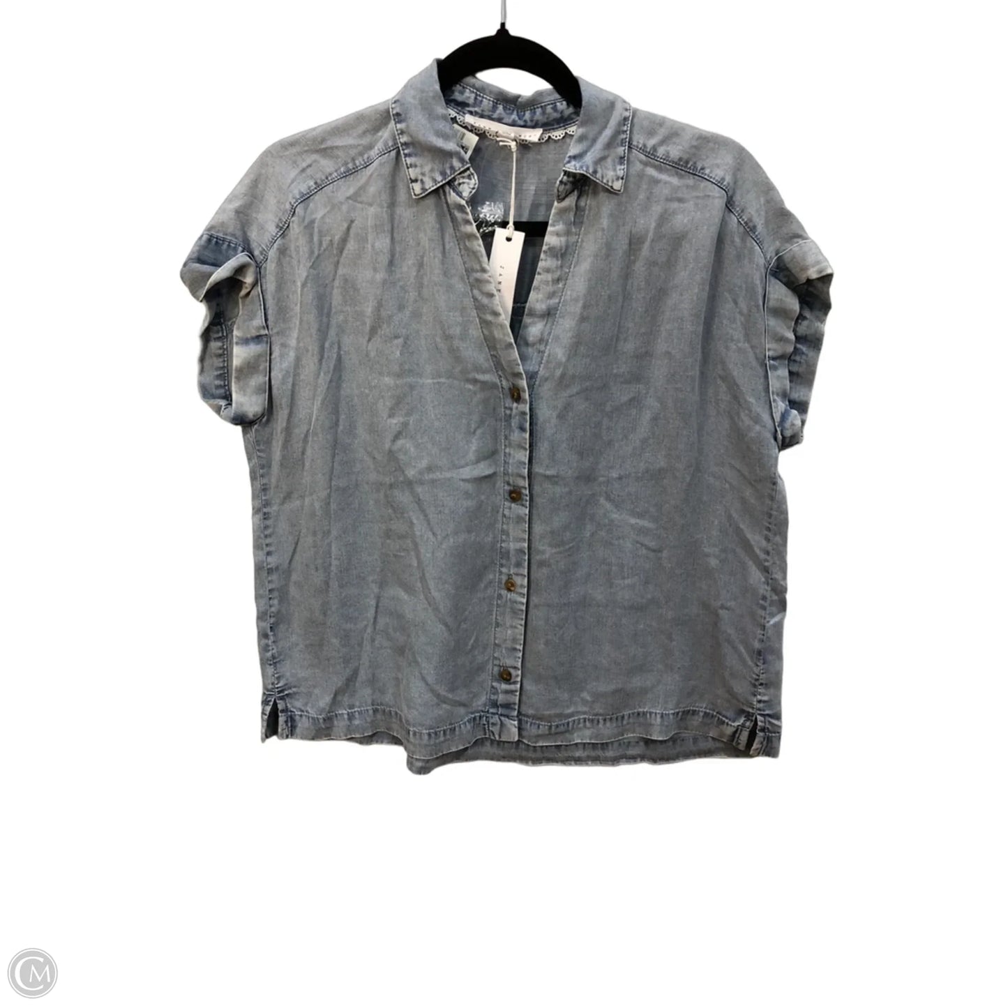 Blouse Short Sleeve By Jane And Delancey In Blue Denim, Size: Xs