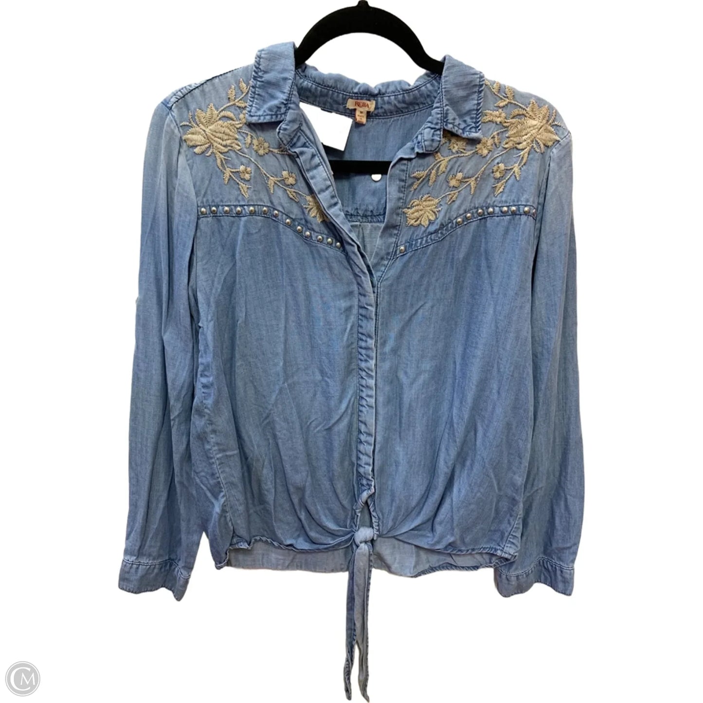 Top Long Sleeve By Reba In Blue Denim, Size: M