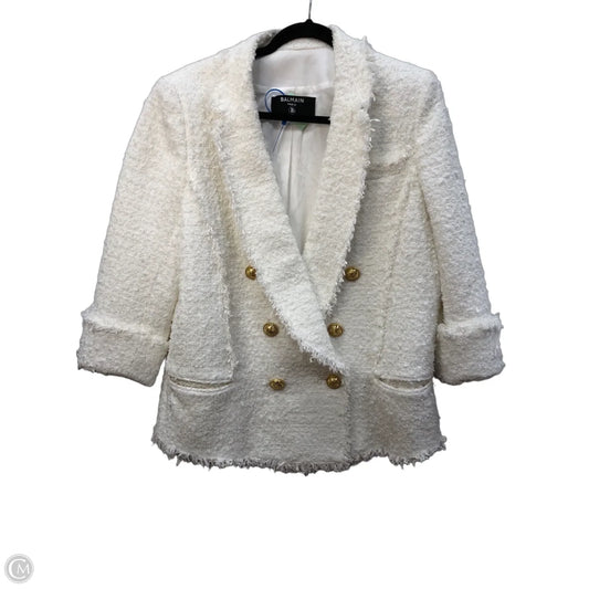 Blazer Luxury Designer By Balmain In White, Size: Xl
