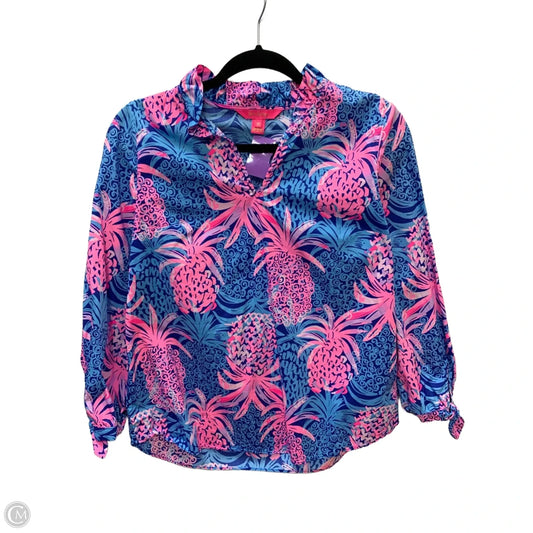 Top Long Sleeve Designer By Lilly Pulitzer In Blue & Pink, Size: Xs