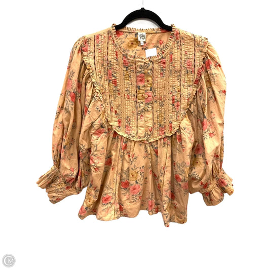 Blouse Long Sleeve By Ivy Jane In Peach, Size: S