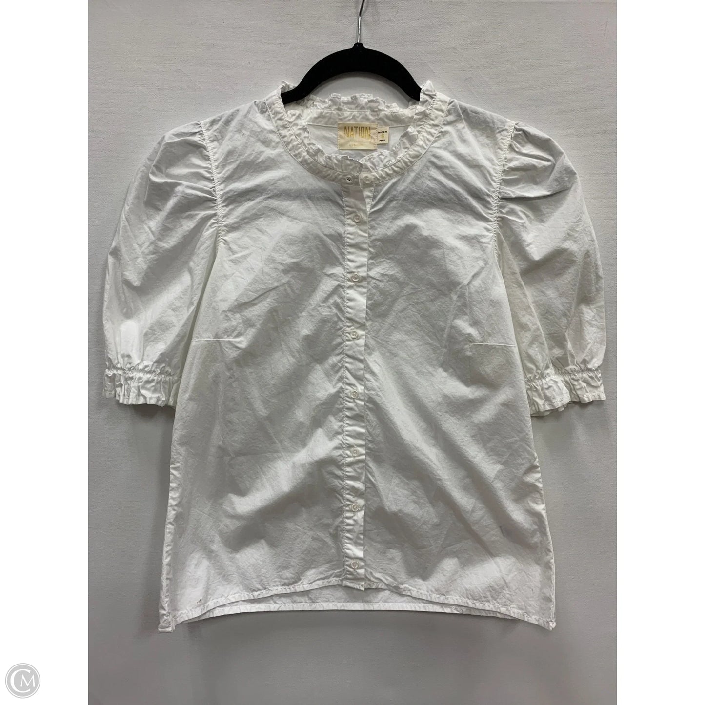 Blouse Short Sleeve By Nation In White, Size: S