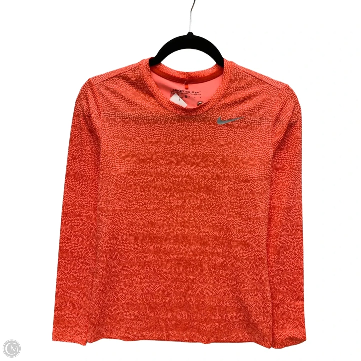 Athletic Top Long Sleeve Collar By Nike In Orange, Size: M